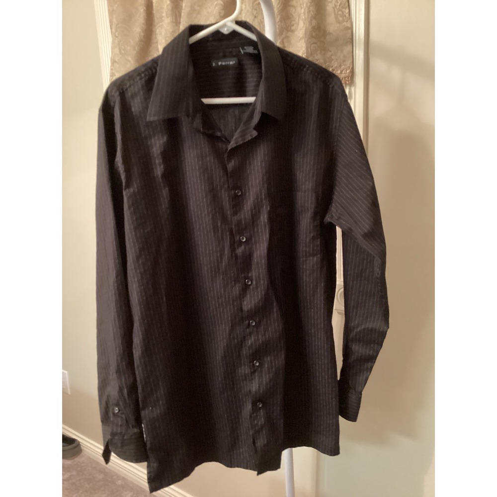 J Ferrar Mens XLT Black Pinstripe Long Sleeve Button Down Dress Shirt Cotton